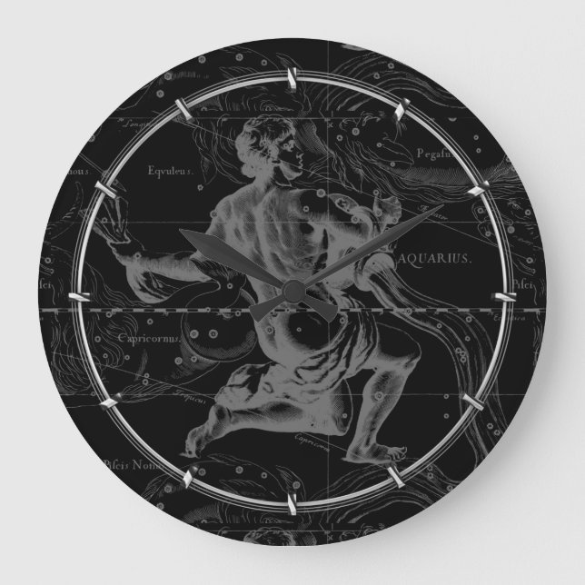 Grande Horloge Ronde Signe Aquarius Carte de la constellation par Hevel (Recto)