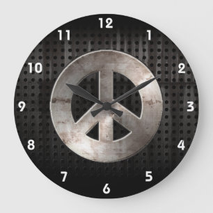 Grande Horloge Ronde Signe de paix grunge