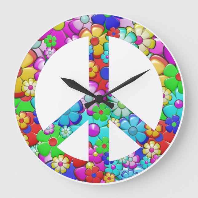 Grande Horloge Ronde Signe de paix hippie (Recto)