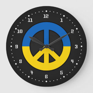 Grande Horloge Ronde Signe de paix ukrainien sur fond noir