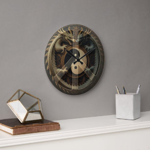 Grande Horloge Ronde Signe de paix Yin Yang 