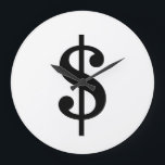 Grande Horloge Ronde Signe dollar| Alphabet moderne simple<br><div class="desc">Signe en dollar noir de style classique sur arrière - plan blanc.
Cliquez sur le bouton "customiser" pour personnaliser le design en choisissant la couleur que vous voulez et même ajouter votre propre texte.
Les articles correspondants sont également disponibles en magasin.</div>