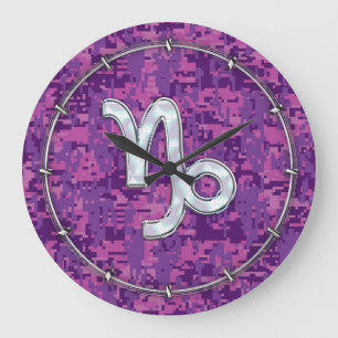 Grande Horloge Ronde Signe du zodiaque Capricorne Camouflage numérique