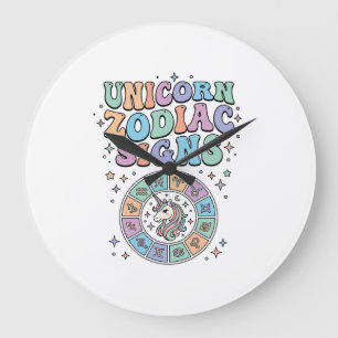 Grande Horloge Ronde Signe du zodiaque licorne Kawaii Design vectoriel_