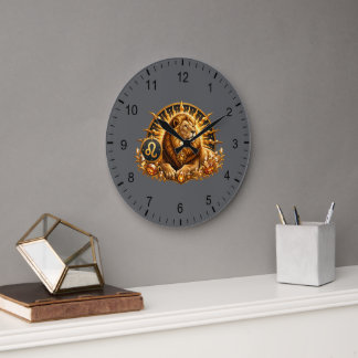 Grande Horloge Ronde Signe du zodiaque Lion doré avec pierres précieuse