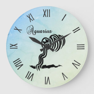 Grande Horloge Ronde Signe du zodiaque Verseau brouillé en chiffres rom