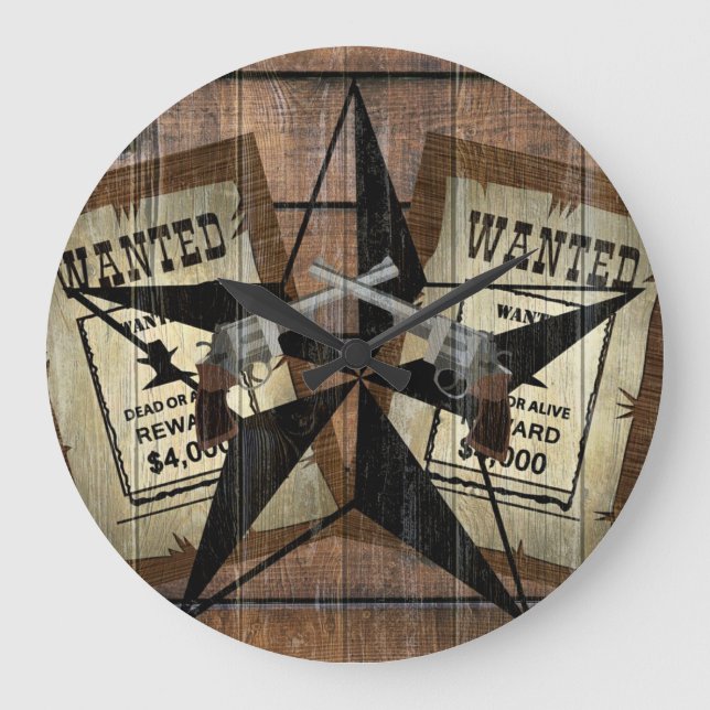 Grande Horloge Ronde SIGNE Recherché Rustique Texas Star Western Double (Recto)