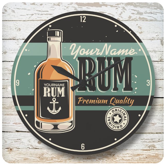 Grande Horloge Ronde Signe rétro de bouteille de rhum de marin personna (Créateur téléchargé)