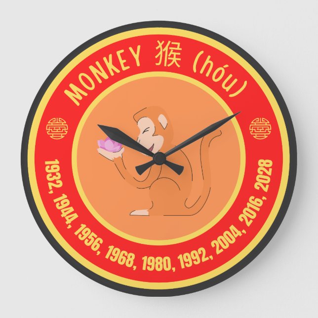 Grande Horloge Ronde Signe singe chinois d'Astrologie (Recto)