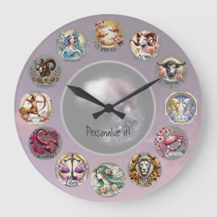 Grande Horloge Ronde SIGNE Zodiaque Fleur Whimsical