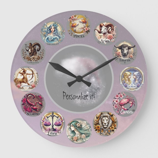 Grande Horloge Ronde SIGNE Zodiaque Fleur Whimsical (Recto)