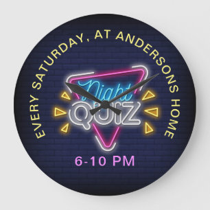 Grande Horloge Ronde Signes de style Nuit Quiz Texte Personnalisé
