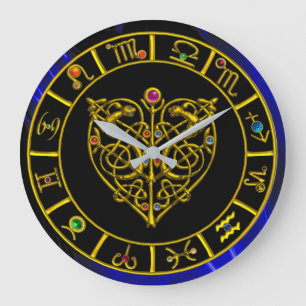 Grande Horloge Ronde SIGNES ZODIAQUES EN BLEU, OR ASTRAL HEART Astrolog