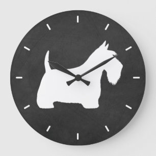 Grande Horloge Ronde Silhouette blanche écossaise Terrier