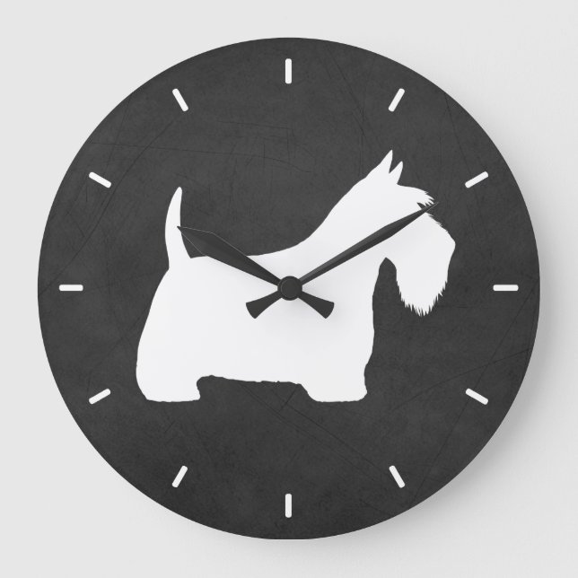 Grande Horloge Ronde Silhouette blanche écossaise Terrier (Recto)