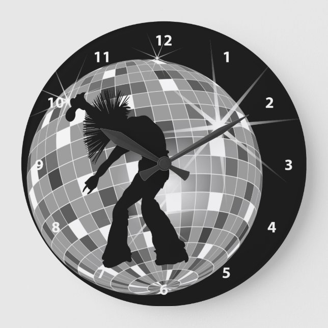 Grande Horloge Ronde Silhouette Chanteur Et Danseur Sur Disco Ball (Recto)