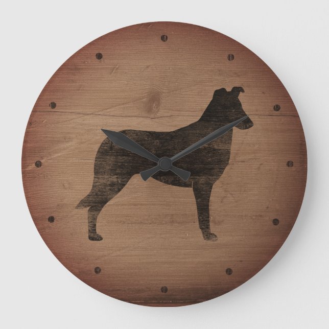Grande Horloge Ronde Silhouette Collie lisse Style rustique (Recto)