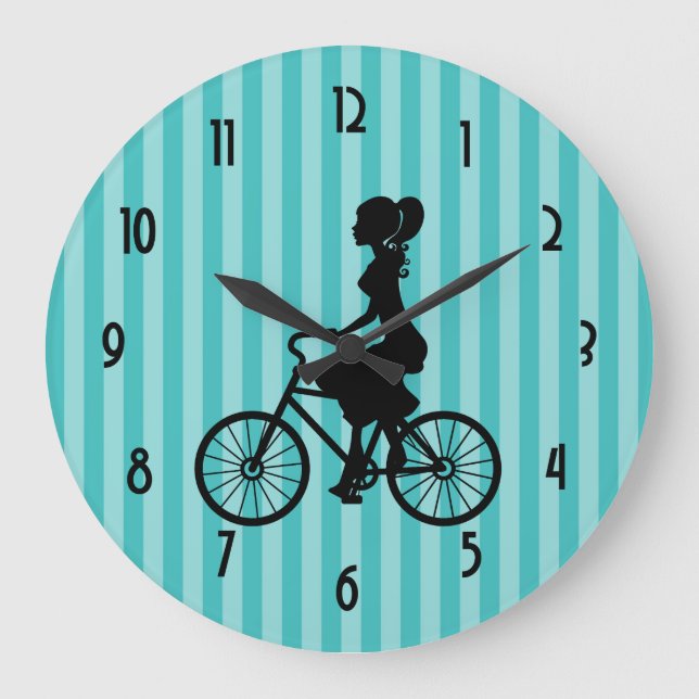 Grande Horloge Ronde Silhouette cycliste féminin rétro (Recto)