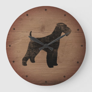 Grande Horloge Ronde Silhouette d'Airedale Terrier rustique