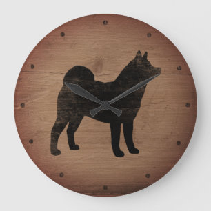 Grande Horloge Ronde Silhouette d'Akita rustique