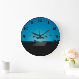 Grande Horloge Ronde Silhouette d'atterrissage d'avion à la nuit