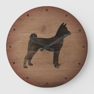 Grande Horloge Ronde Silhouette de Basenji rustique