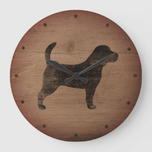 Grande Horloge Ronde Silhouette de Beagle Style Rustique