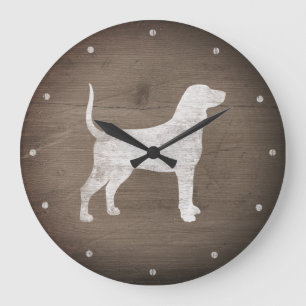 Grande Horloge Ronde Silhouette de Bluetick Coonhound Style Rustique