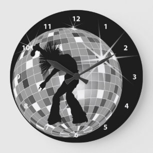 Grande Horloge Ronde Silhouette de chanteur et de danseur sur la boule