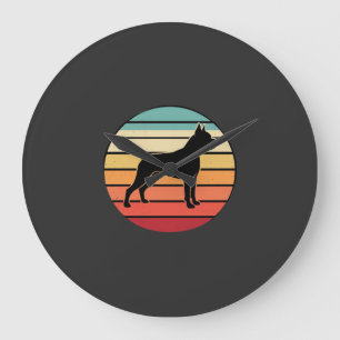 Grande Horloge Ronde Silhouette de chien Boxer au coucher du soleil Rét