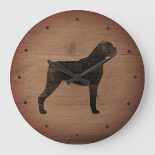 Grande Horloge Ronde Silhouette de chien Boxer Style rustique