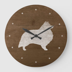 Grande Horloge Ronde Silhouette de chien de berger de Shetland
