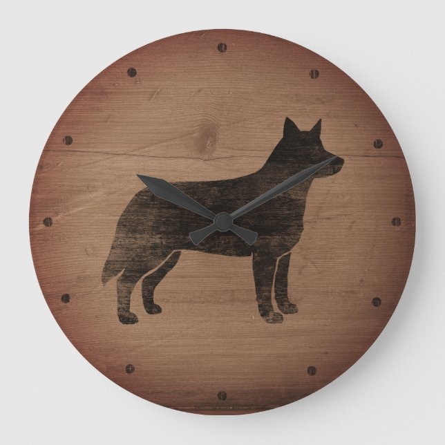 Grande Horloge Ronde Silhouette de chien de bétail australien rustique (Recto)