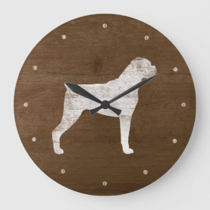 Grande Horloge Ronde Silhouette de chien de boxeur