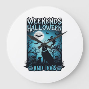 Grande Horloge Ronde Silhouette de chiens fantômes Halloween de pleine