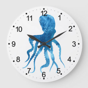 Grande Horloge Ronde Silhouette de poulpe aquarelle