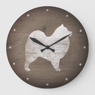 Grande Horloge Ronde Silhouette de Samoyed rustique