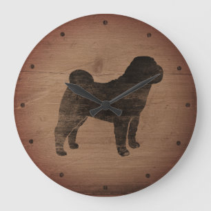 Grande Horloge Ronde Silhouette de Shar Pei de Chinois rustique