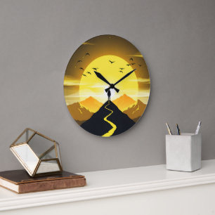 Grande Horloge Ronde Silhouette de sommet de montagne avec un piédestal