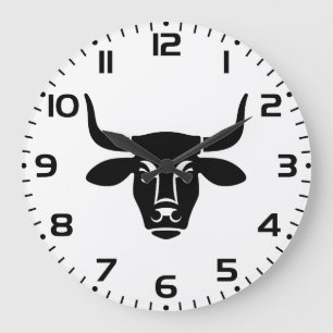Grande Horloge Ronde Silhouette de taureau tête de taureau noir minimal