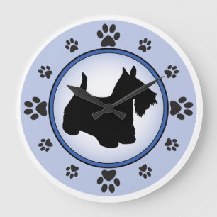 Grande Horloge Ronde Silhouette de Terrier d'écossais