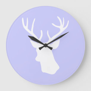 Grande Horloge Ronde Silhouette de tête de cerf blanc - violet
