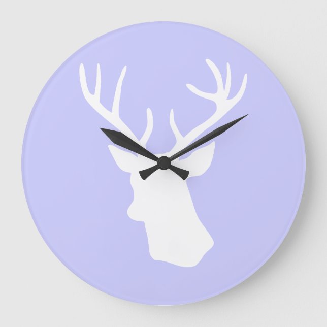 Grande Horloge Ronde Silhouette de tête de cerf blanc - violet (Recto)