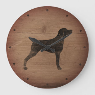 Grande Horloge Ronde Silhouette de Weimaraner rustique