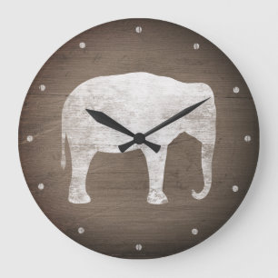 Grande Horloge Ronde Silhouette d'éléphant asiatique style rustique