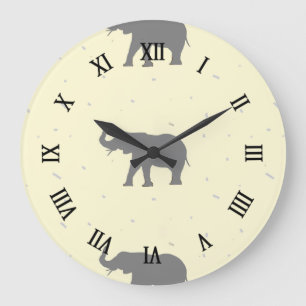 Grande Horloge Ronde Silhouette d'éléphant gris