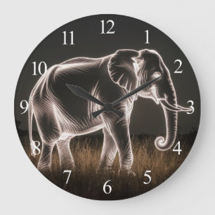 Grande Horloge Ronde Silhouette d'éléphant lumineux