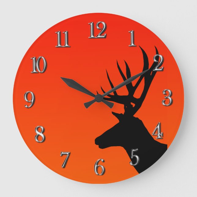 Grande Horloge Ronde Silhouette des cerfs au coucher du soleil (Recto)