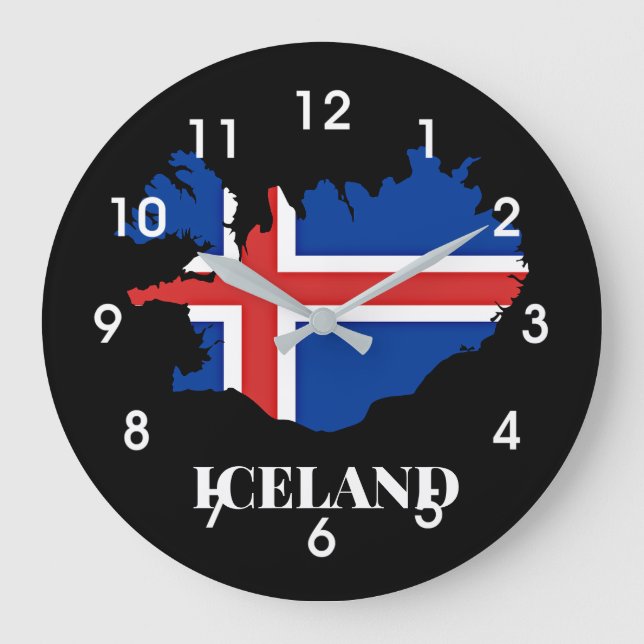 Grande Horloge Ronde Silhouette d'Islande, drapeau, (Recto)