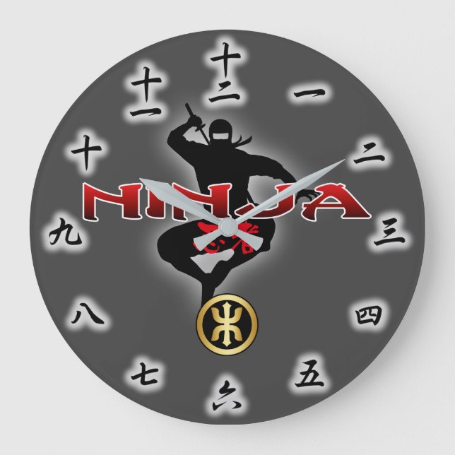 Grande Horloge Ronde Silhouette du guerrier de Ninja (Recto)